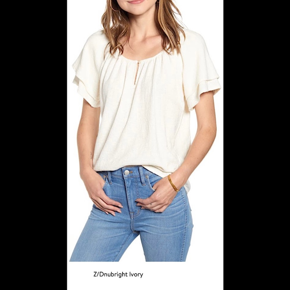 NWT Madewell Texture & Thread Tiered Sleeve Top - XS - Z/Dnubright Ivory